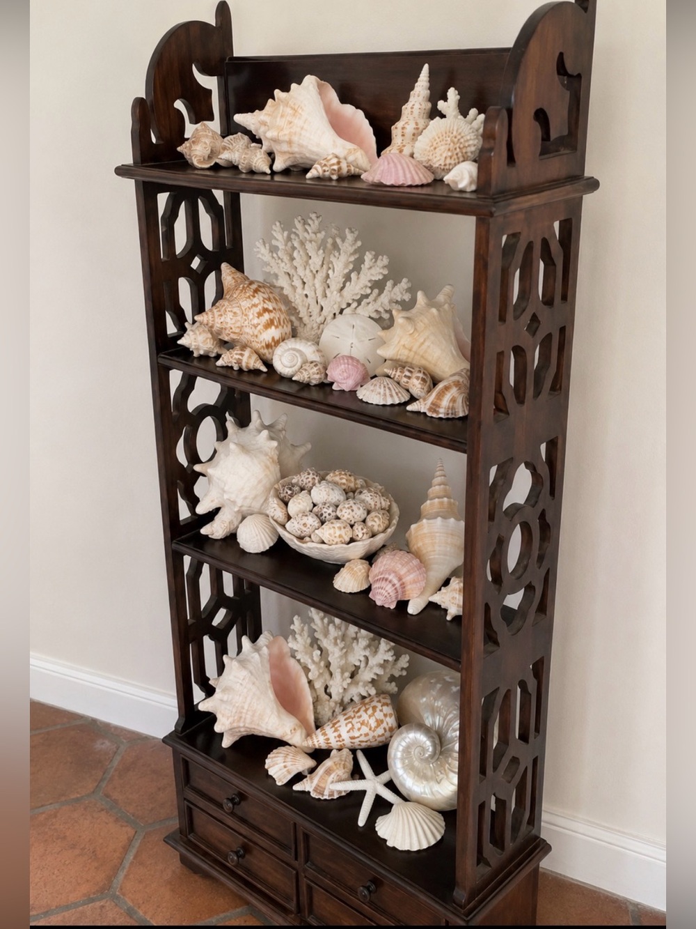 Chippendale cherry 4 drawer 4 tier freestanding or wall hang shelves